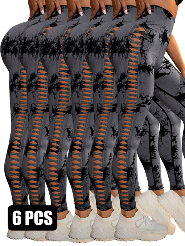 6Pcs Tie-dye Cut-out Leggings Women's Yoga Pants - Image 2