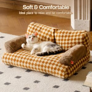 MEWOOFUN Cat Bed For Indoor Cats, Washable Dog Beds For Small Medium Dogs & Cats, Fluffy Cat Couch With Non Slip Bottom, 26x19x13 Inch Brown, 26.0 L X 19.0 W X13.0 Th