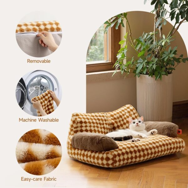 MEWOOFUN Cat Bed For Indoor Cats, Washable Dog Beds For Small Medium Dogs & Cats, Fluffy Cat Couch With Non Slip Bottom, 26x19x13 Inch Brown, 26.0 L X 19.0 W X13.0 Th - Image 8