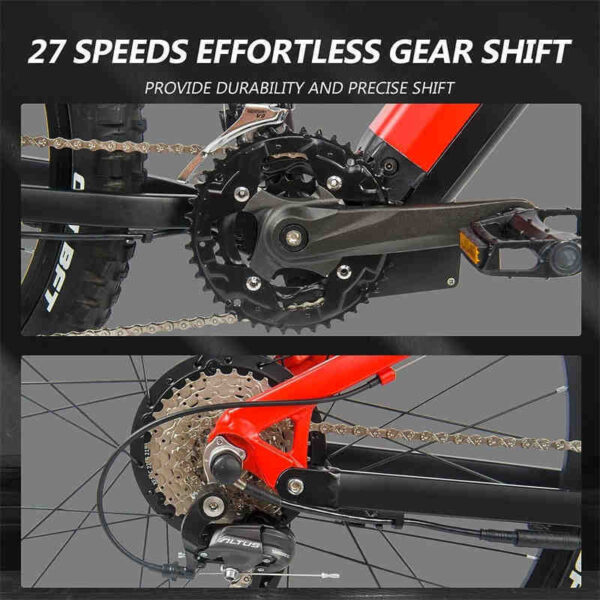 Red 500W Electric Ebike - 27.5 Inch Electric Mountain Bicycle 48V 27 Speed - Bafang Motor - Image 5