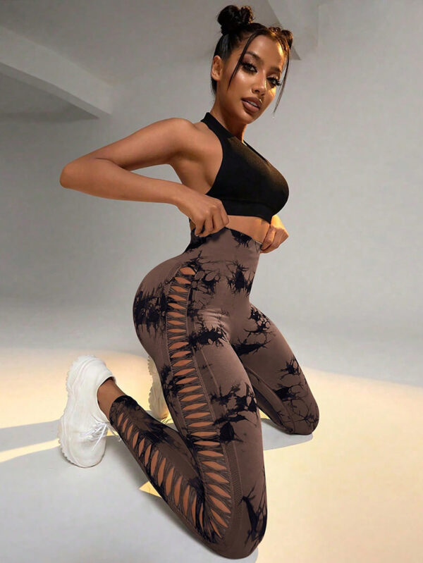 6Pcs Tie-dye Cut-out Leggings Women's Yoga Pants - Image 5