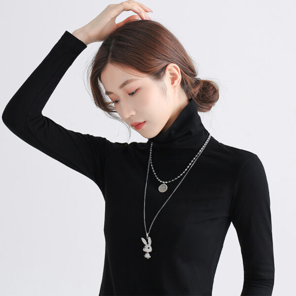 Double Decorative Titanium Steel Necklace Light Luxury Niche Long Diamond Rabbit Pendant Letter Necklace - Image 3