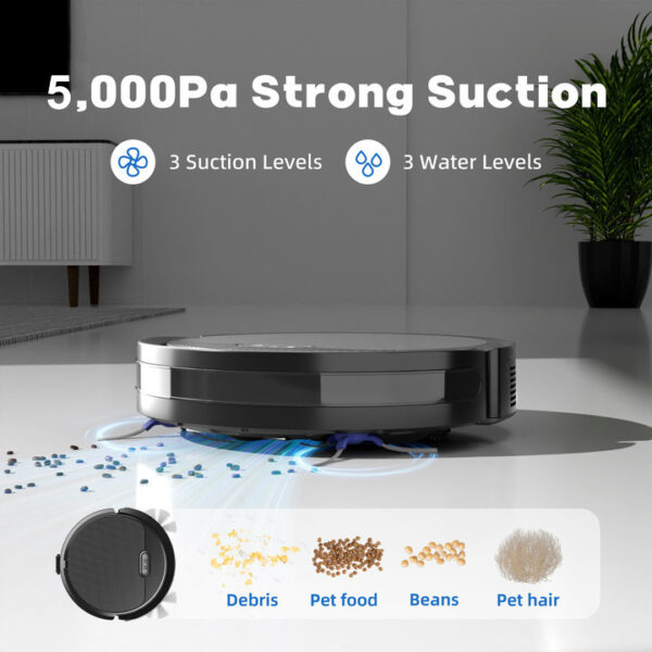 Robot Vacuum And Mop, 3 In 1 Combo Cleaner For Home With Pet Hair And Hard Floor, 5000Pa Suction, 120 Mins Run Time,Self-Charging,Super Thin Body - Image 5