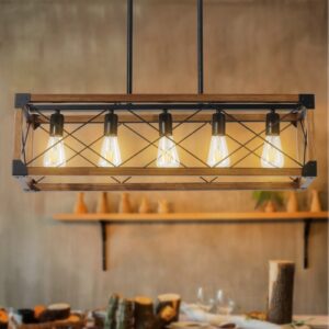5 Lights Vintage Farmhouse Chandelier For Kitchen, Living Room, Dining Room Walnut - No Bulbs  Unavailable Platforms- Temu