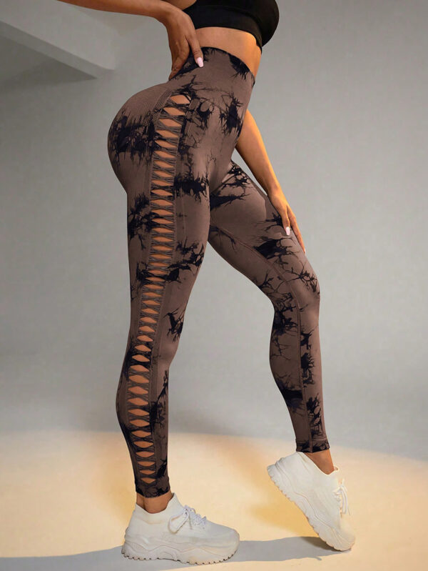 6Pcs Tie-dye Cut-out Leggings Women's Yoga Pants - Image 10